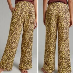 Anthropologie Yellow and Brown Wide Leg Pants